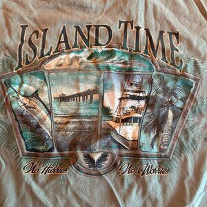New Port Island Time Marlin Sage Green No Hurries No Worries T-Shirt Size XL